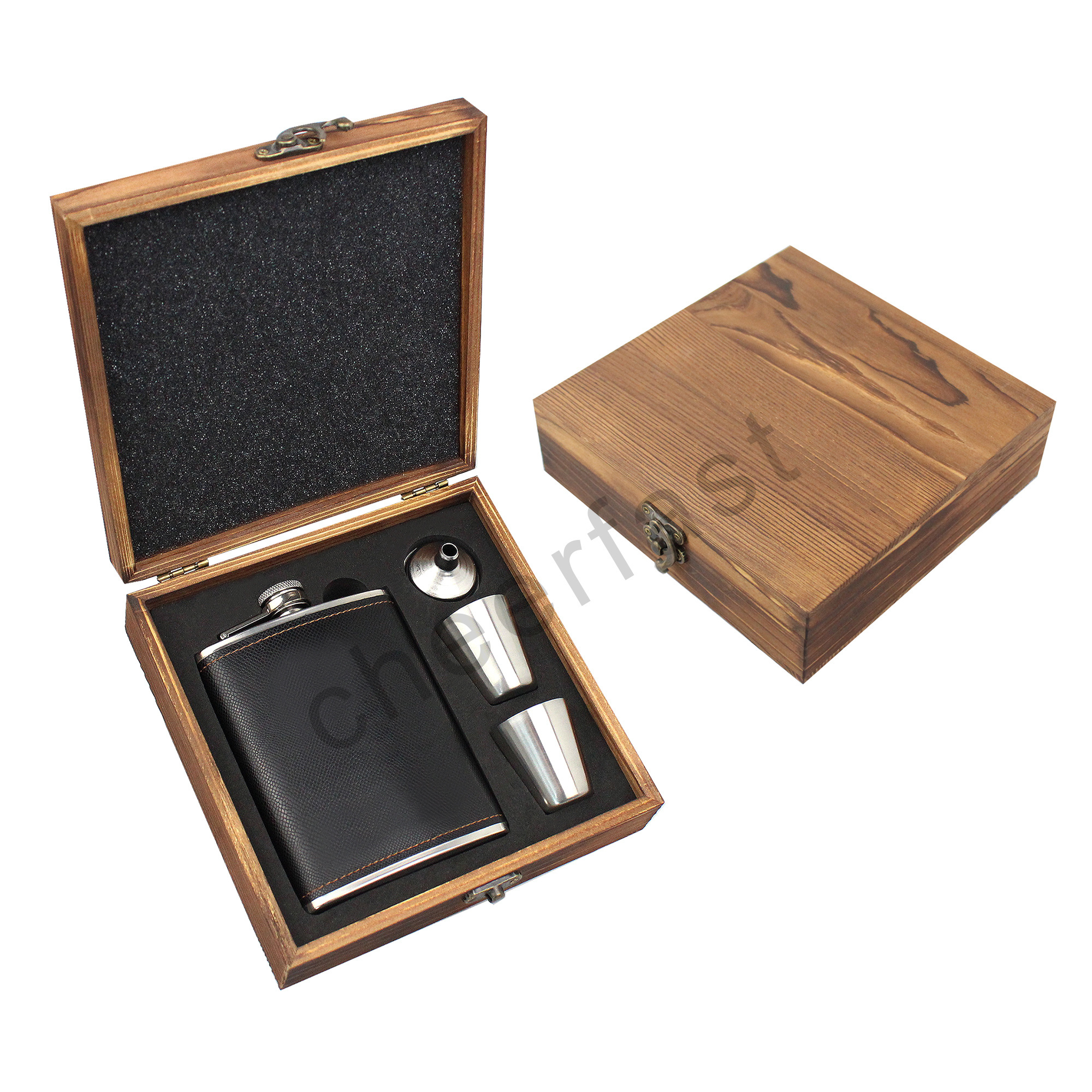 Retro 8oz Whiskey Liquor Hip Flask In Wooden Box Gift Set Men Leather Stainless steel Hip Flask And Funnel Hip Flask