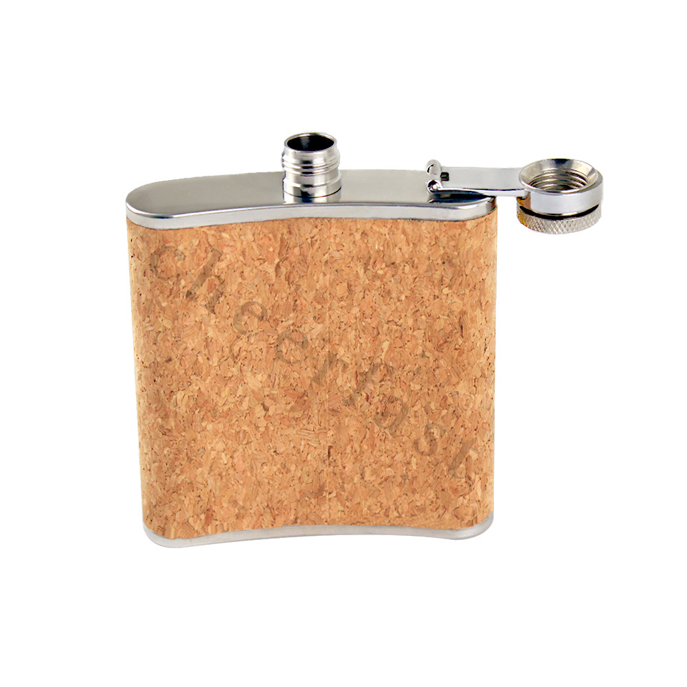 Customized Brand 6Oz Liquor Whiskey Container Cork Wooden Hip Flask Handmade Stainless Steel Alcohol Hip Flask Wood