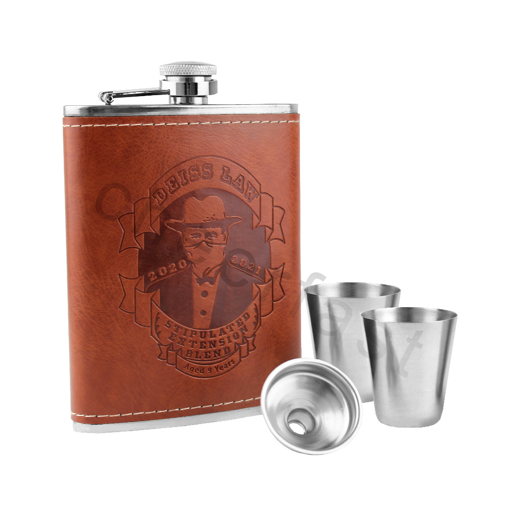 Good idea pu Leather hip flask gift set liquor whiskey alcohol Funnel and Shot Glasses flask Black Leak Proof hip flask gift box