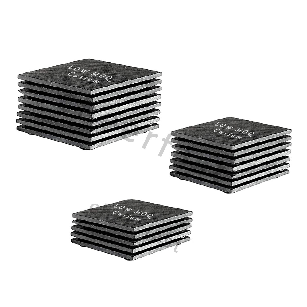 Quickly Shipment Gorgeous Black Rock Slate Stone Glasses Coasters Square Slate Stone Glass Coaster Customized Coaster