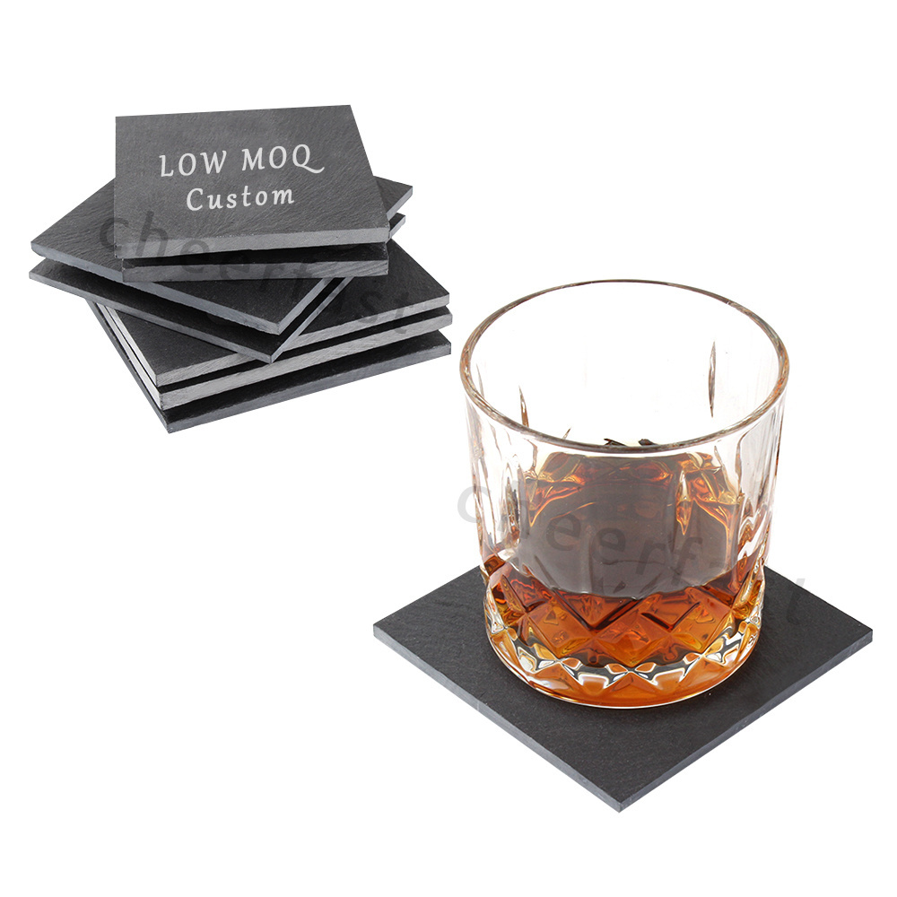 Quickly Shipment Gorgeous Black Rock Slate Stone Glasses Coasters Square Slate Stone Glass Coaster Customized Coaster