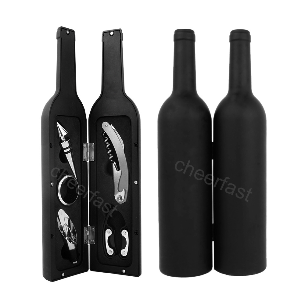 Good Wine Gift Set Wine Corkscrew Screwpull Accessories Kit Stainless Steel Wine Bottle Shaped Gift Set With 5 Piece Accessories