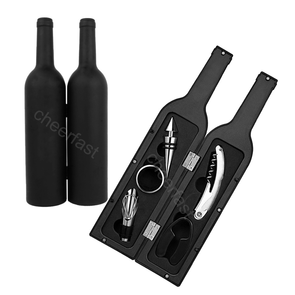 Good Wine Gift Set Wine Corkscrew Screwpull Accessories Kit Stainless Steel Wine Bottle Shaped Gift Set With 5 Piece Accessories