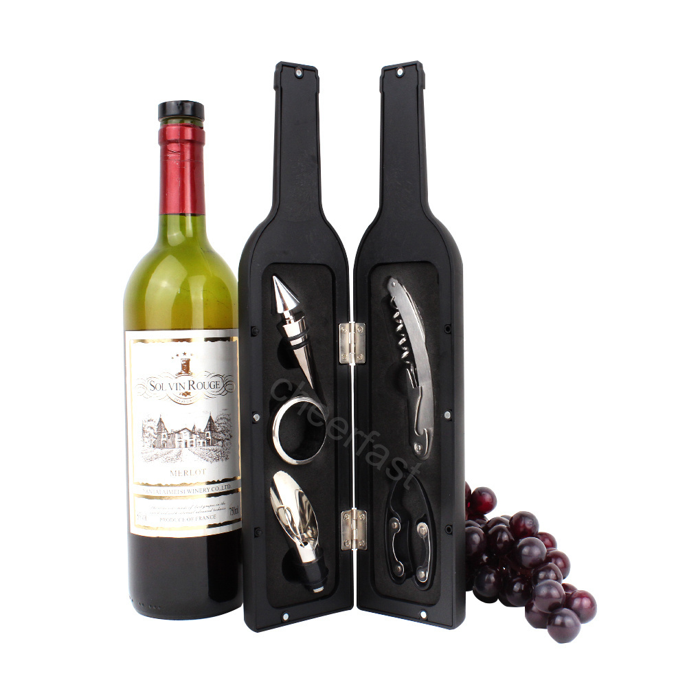 Good Wine Gift Set Wine Corkscrew Screwpull Accessories Kit Stainless Steel Wine Bottle Shaped Gift Set With 5 Piece Accessories