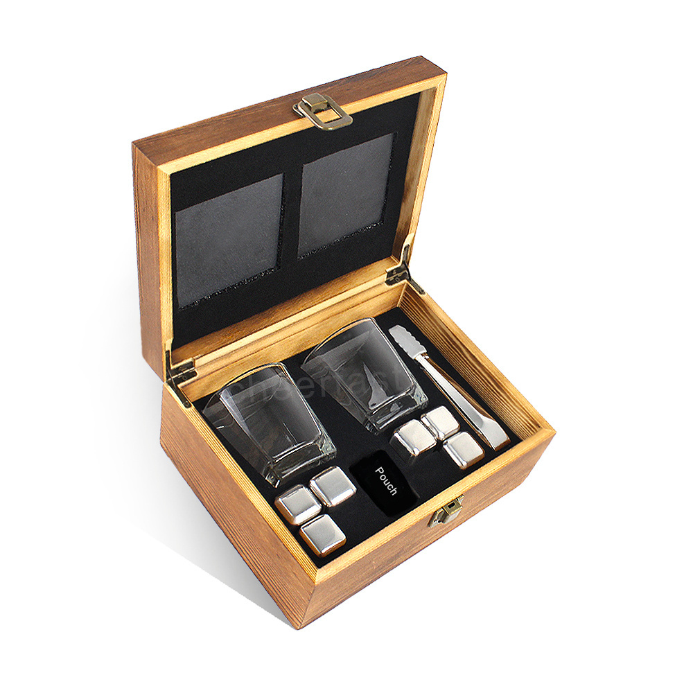 Cheaper Whiskey Stone  Set And Whiskey Stone Wooden Box And Stainless Steel  Ice Cube Set And Reusable Ice Cubes