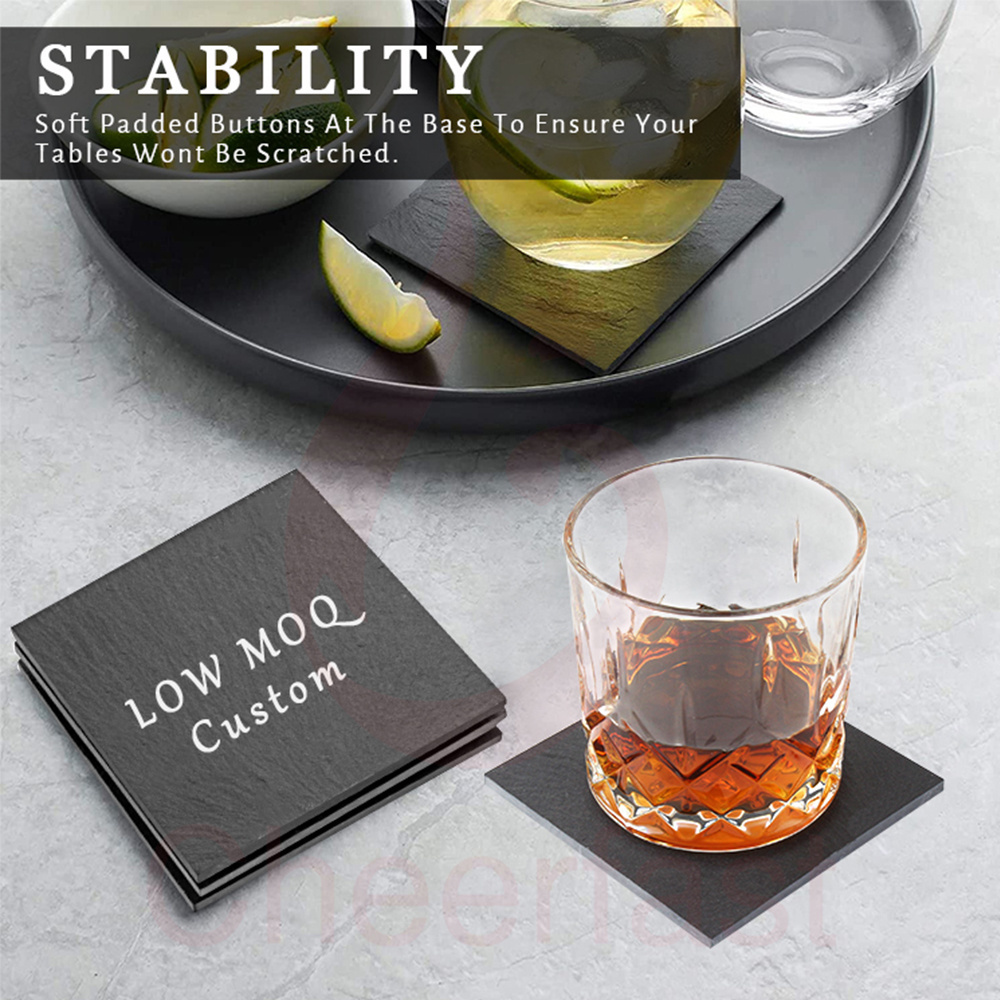 Good Idea Slate Drink Glasses Coasters Natural Rustic Square Stone Rock Coasters With Anti Scratch Bottom Black Marble Coaster