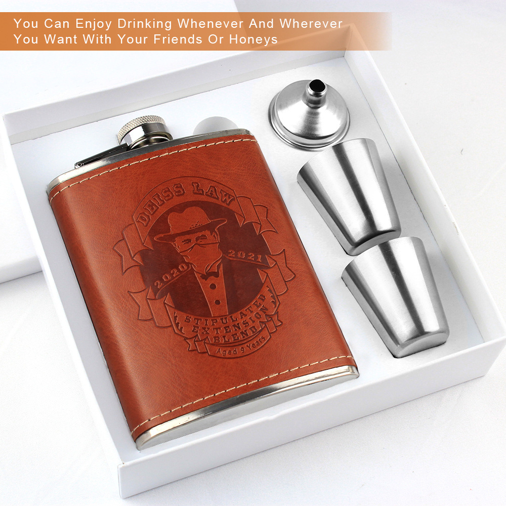 Good idea pu Leather hip flask gift set liquor whiskey alcohol Funnel and Shot Glasses flask Black Leak Proof hip flask gift box