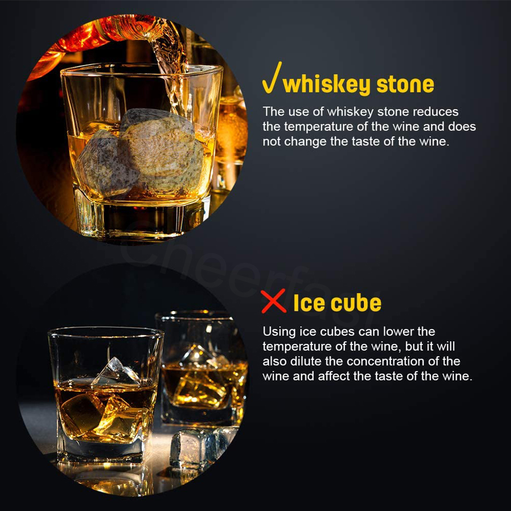 Well Made Granite Stones Whiskey Wooden Box Chilling 9 Ice Cube Gift Set Reusable Whiskey Chilling Stone