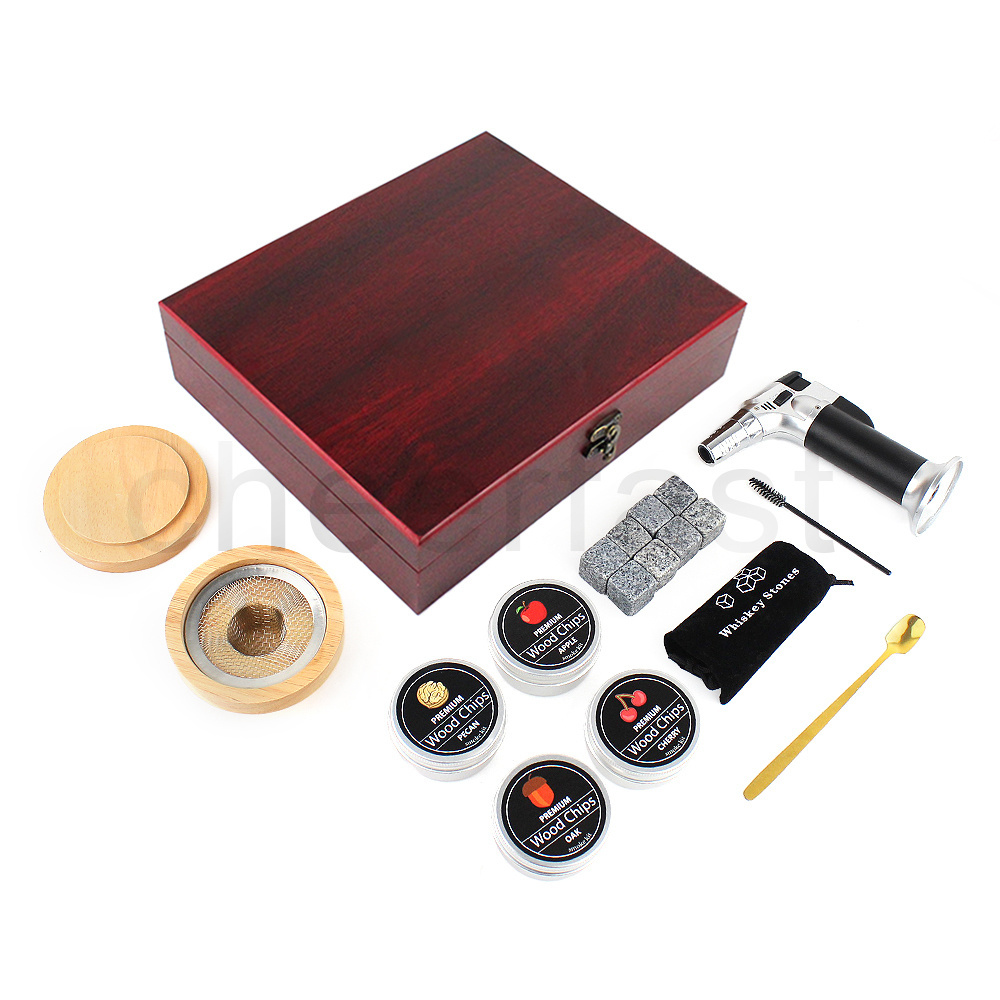 Most Popular Customized Bartender Kit Wooden Box Package Whiskey Smoker Gift Set Included a Torch Premium Cocktail Smoker Kit