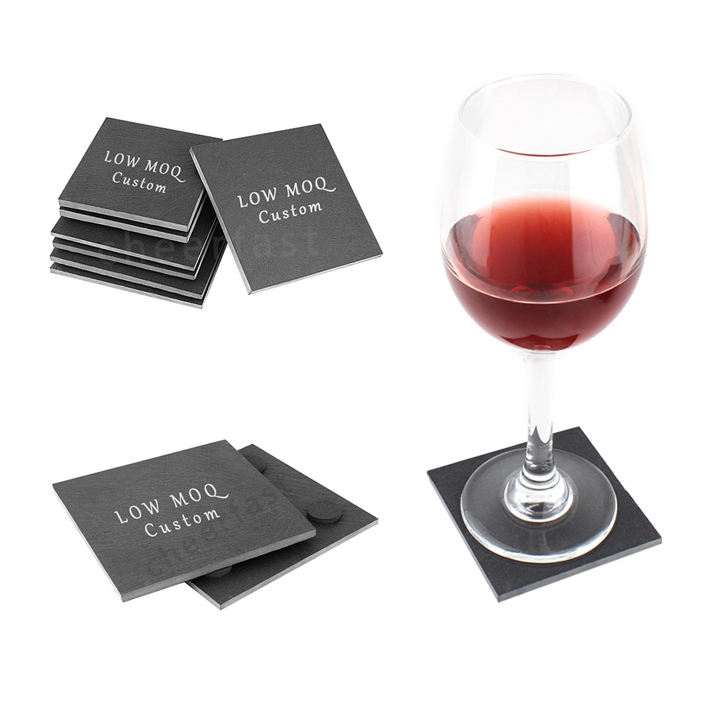 New Arrival Drink Coaster Set With Holder Square Slate Stone Coaster And Bar Kitchen Home Decor Custom Slate Coasters