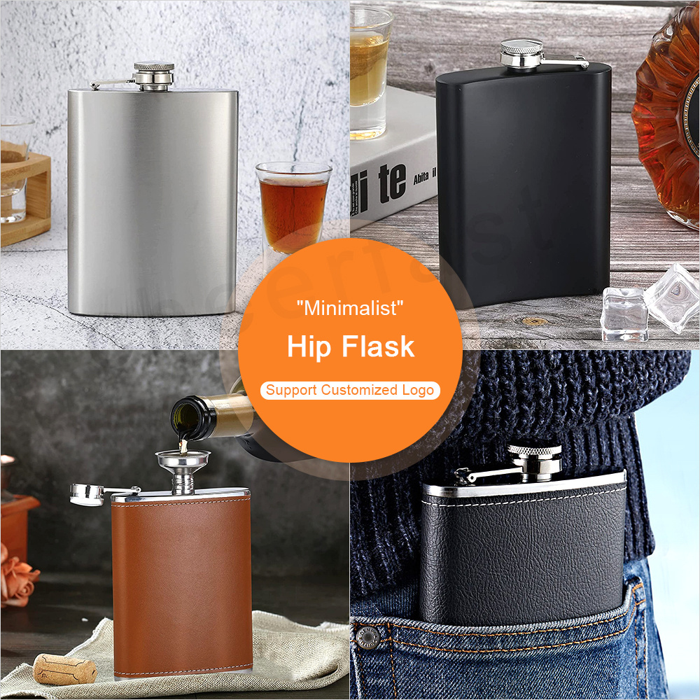 Cheerfast Hip flask stainless steel 8 oz Alcohol Hip flask wooden gift set Hip flask PU Leather cover