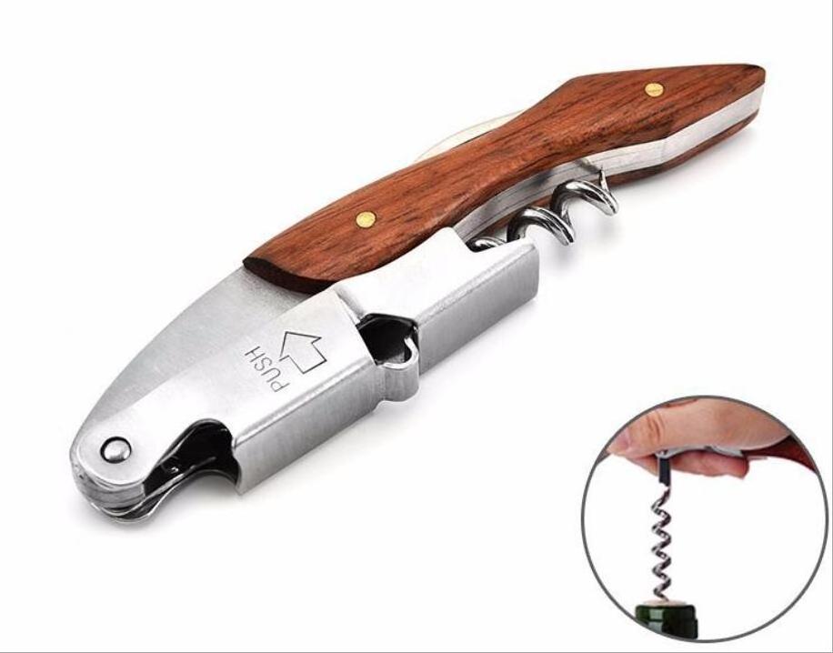 Hot Selling Multi Function Stainless Steel Cork Screw Rosewood Red Wood Wine bottle Opener 3 in 1 Rosewood Waiters Corkscrew