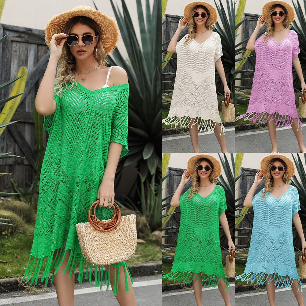 Swimsuit Bikini 2024 Beach Swimwear Net Crochet Cover up Hollow Sweater Dress S595 Women Summer Casual Trade Assurance Knitted