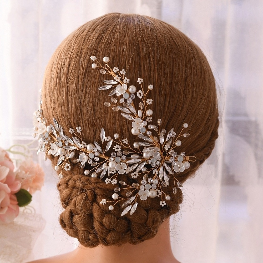 Elegant handmade beaded and pearl tiaras bridal head vine wedding hair accessories headpieces for bridal