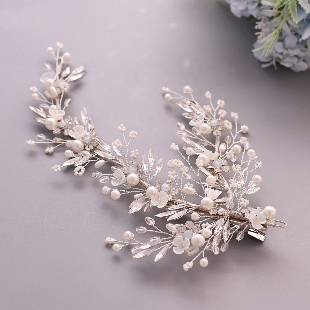 Elegant handmade beaded and pearl tiaras bridal head vine wedding hair accessories headpieces for bridal