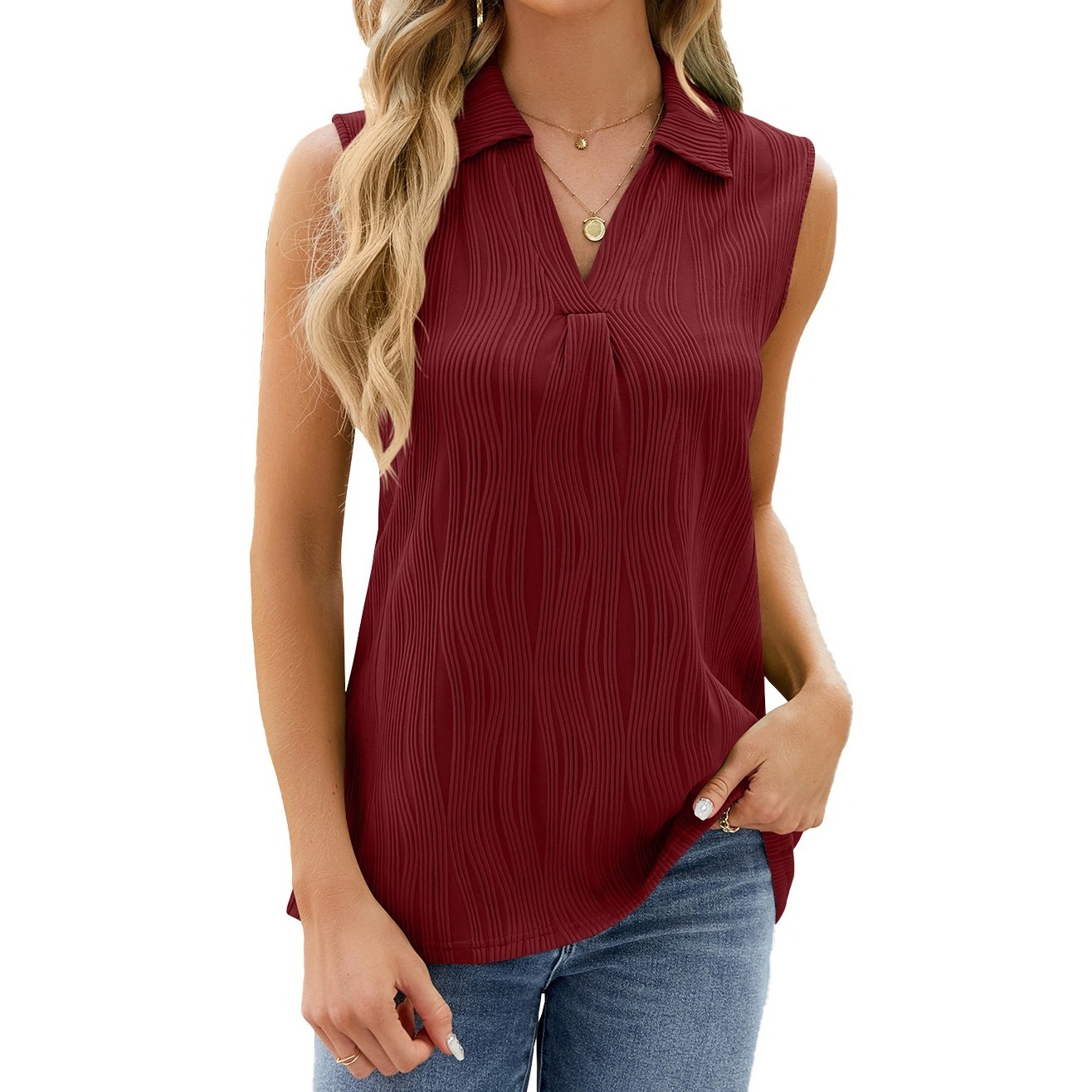 T4541 Wholesale Women's Polo Shirts Sleeveless Work Tops Business Casual Summer Tank Tops Fashion Collared Blouses Tunic Shirts