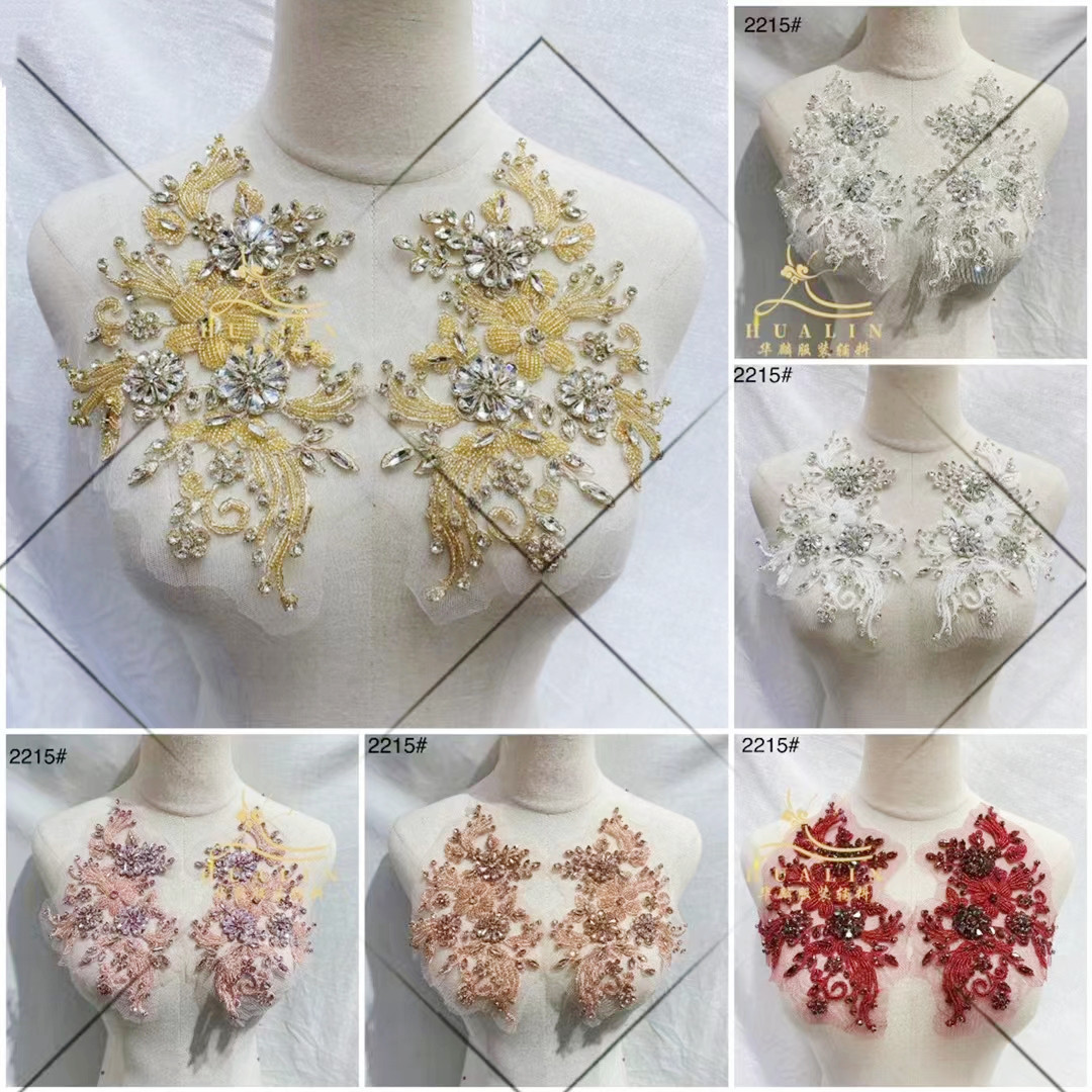 RM-458 Cheerfeel Bridal Wedding Panel Sew On Rhinestone Beaded Lace Applique Patch For Dresses Patches Garment