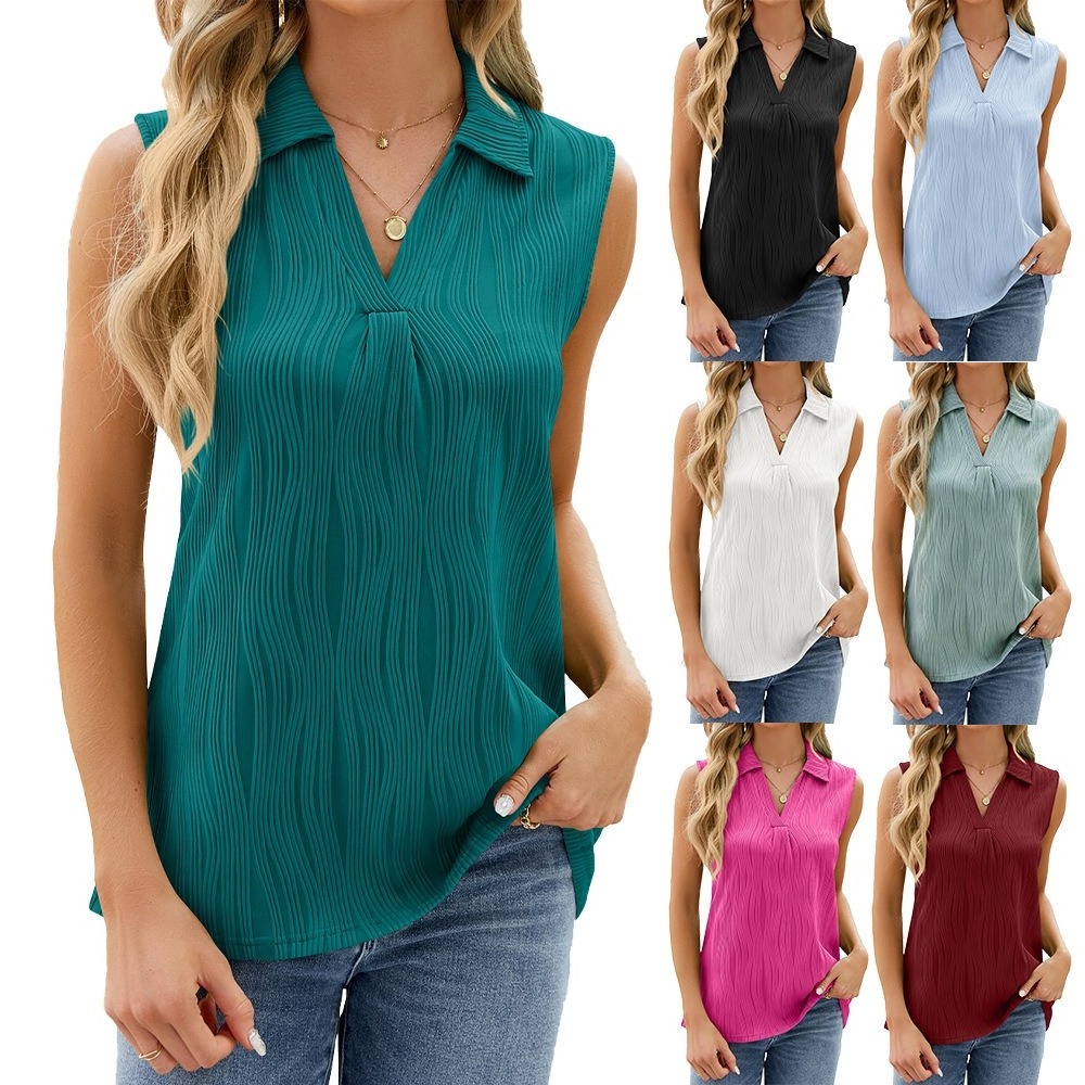 T4541 Wholesale Women's Polo Shirts Sleeveless Work Tops Business Casual Summer Tank Tops Fashion Collared Blouses Tunic Shirts