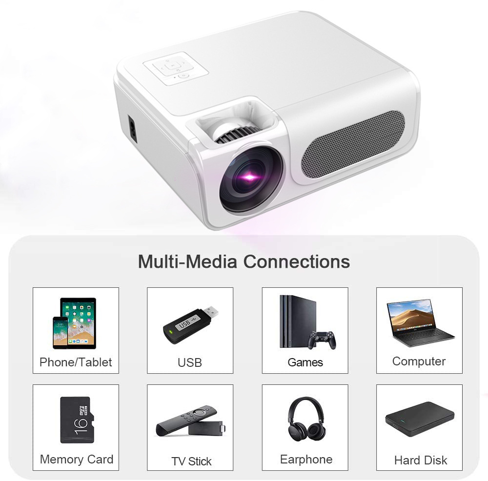 Upgraded 1080P Portable Projector Full HD Mini Movie Projector Compatible with Smartphone HDMI USB AV for Home Cinema Outdoor