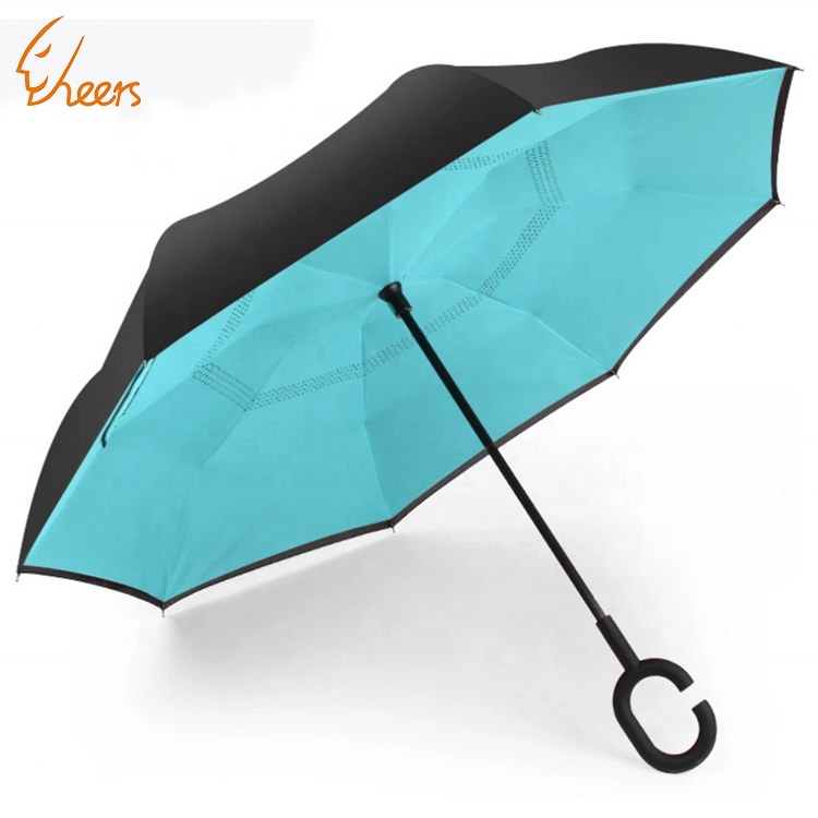 Corporate business advertising gifts custom printed umbrellas Promotional C handle Folding Inverted Reverse Umbrella