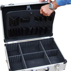 Large aluminum hard Barber case tool carrying box with internal divider and lock