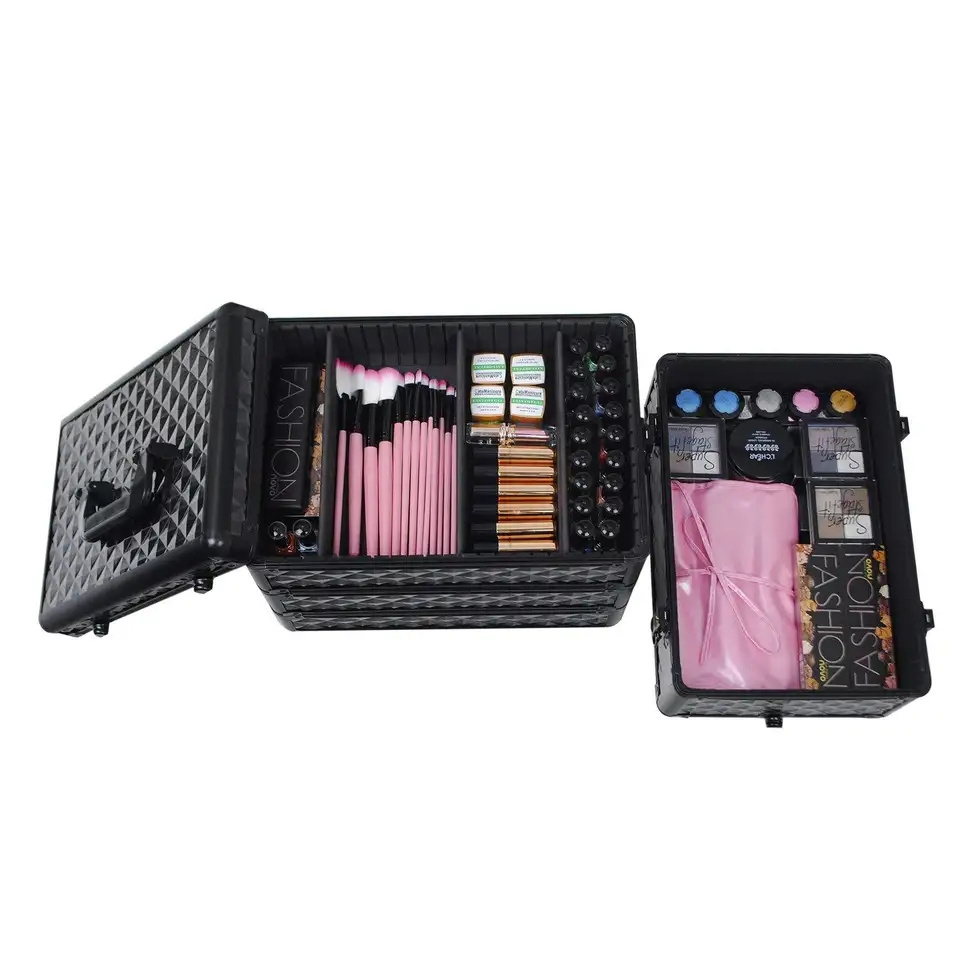 multi layers Large Capacity lockable Makeup Case Beauty Nail Polish Vanity Case