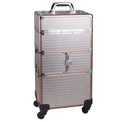 Telescopic Cosmetic Hairdressing Makeup Vanity Case Professional Trolley Beauty Make up Box 4 in 1 Hardshell Rolling Makeup Case