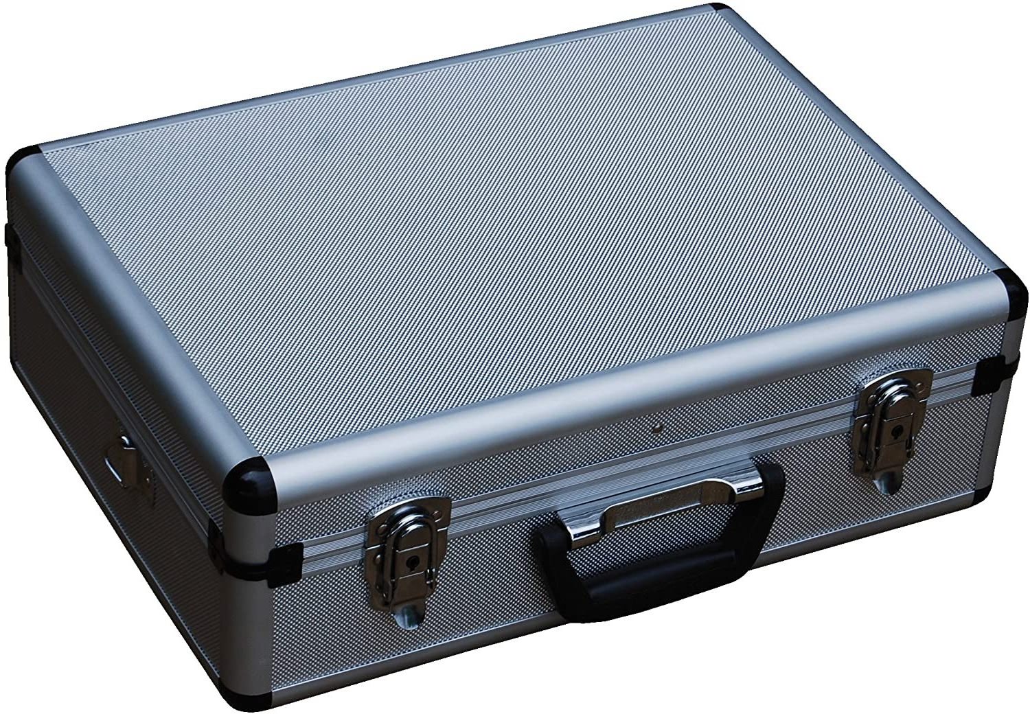 Large aluminum hard Barber case tool carrying box with internal divider and lock