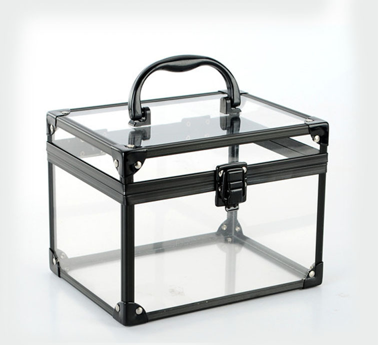 black aluminum alloy  Acrylic portable storage mini suitcase for lipgloss