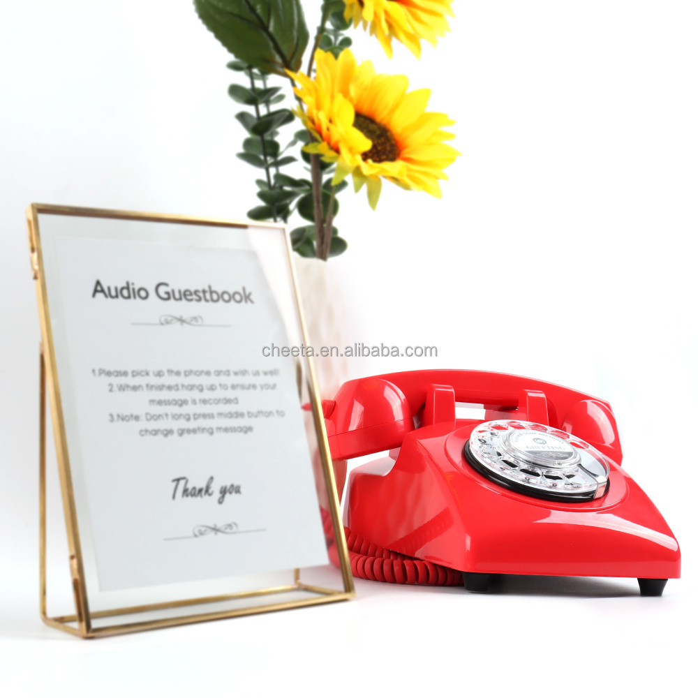 Hot Selling Wedding Phone Voice Recording Telephone Red Rotary Trending Audio Guest Book for Wedding Decoration