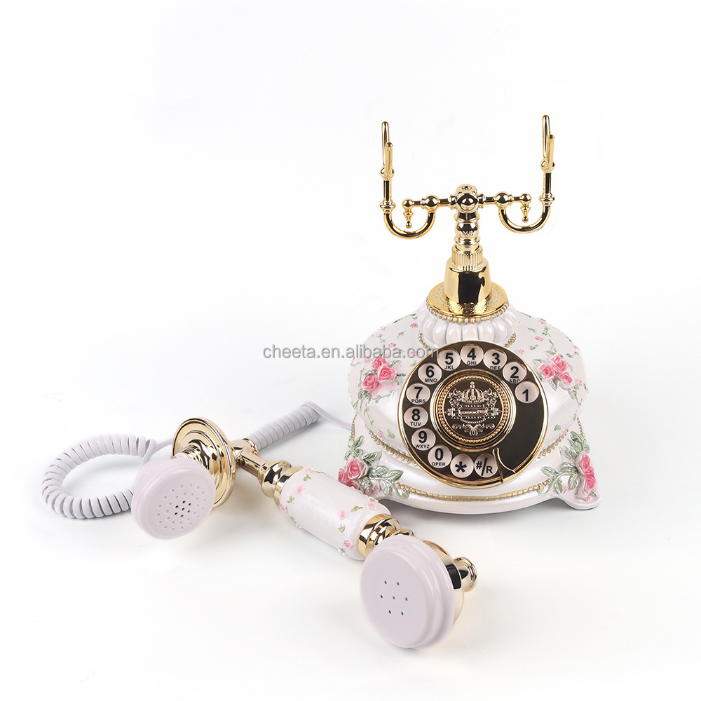 2023 New Design Rotary Turantable Phone White Pink Gold Printing Retro Classic Audio Guestbook Guest Book Phone with Recorder