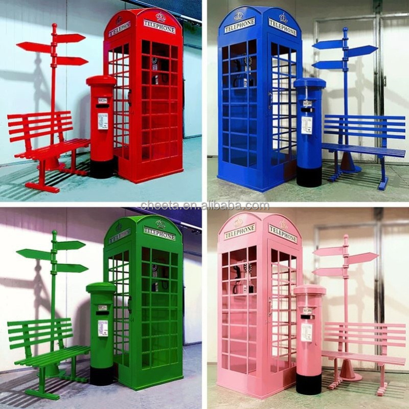 OEM London Telephone Booth Antique Pink Floral Telephone Booth Wedding Decor Outdoor Telephone Booth with Artificial flower