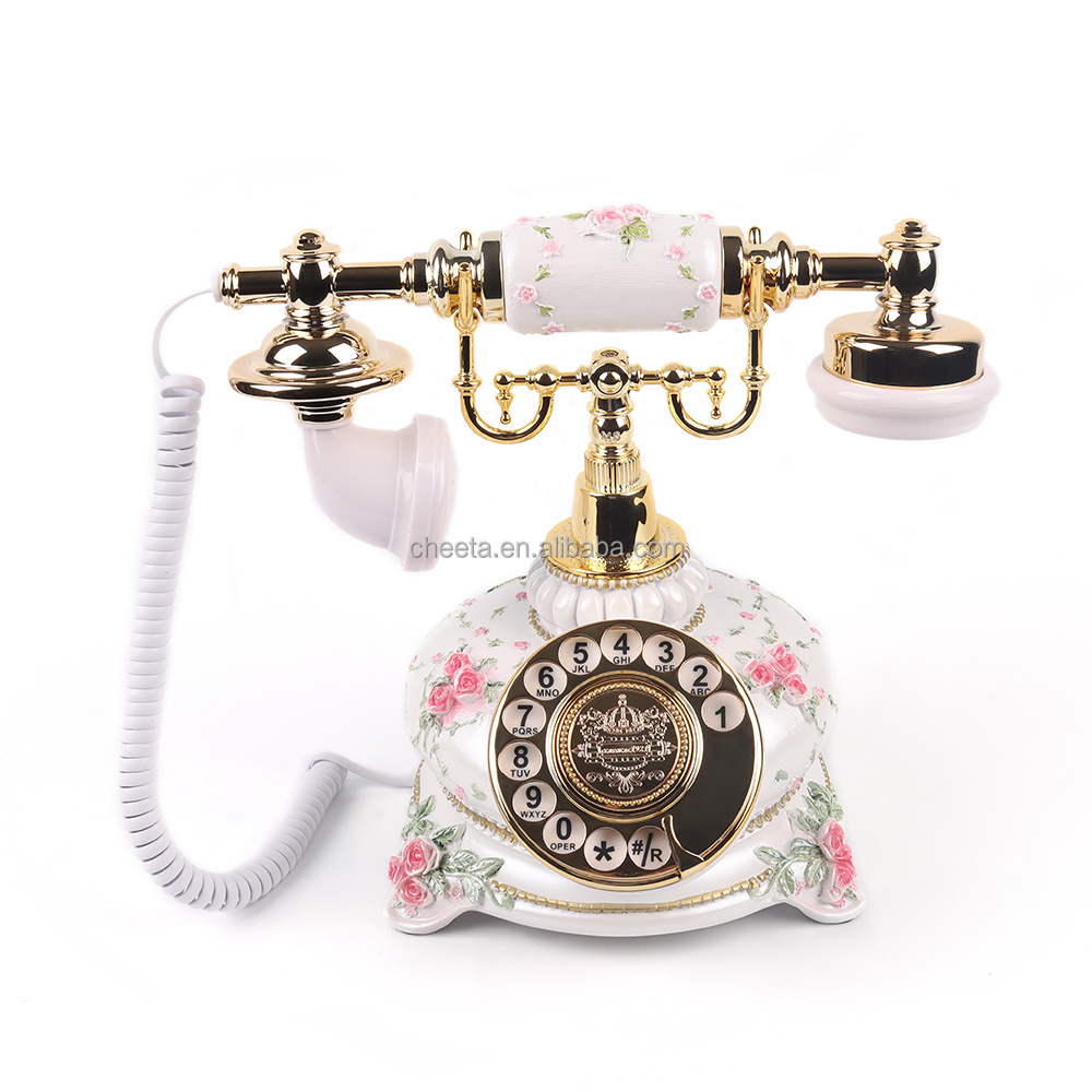 2023 New Design Rotary Turantable Phone White Pink Gold Printing Retro Classic Audio Guestbook Guest Book Phone with Recorder