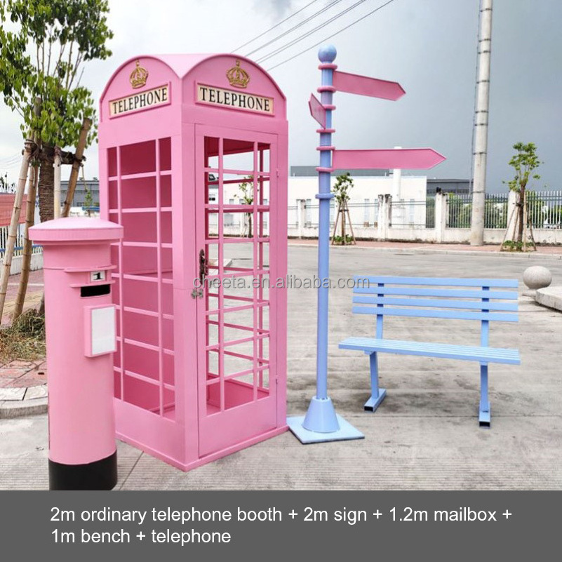 OEM London Telephone Booth Antique Pink Floral Telephone Booth Wedding Decor Outdoor Telephone Booth with Artificial flower