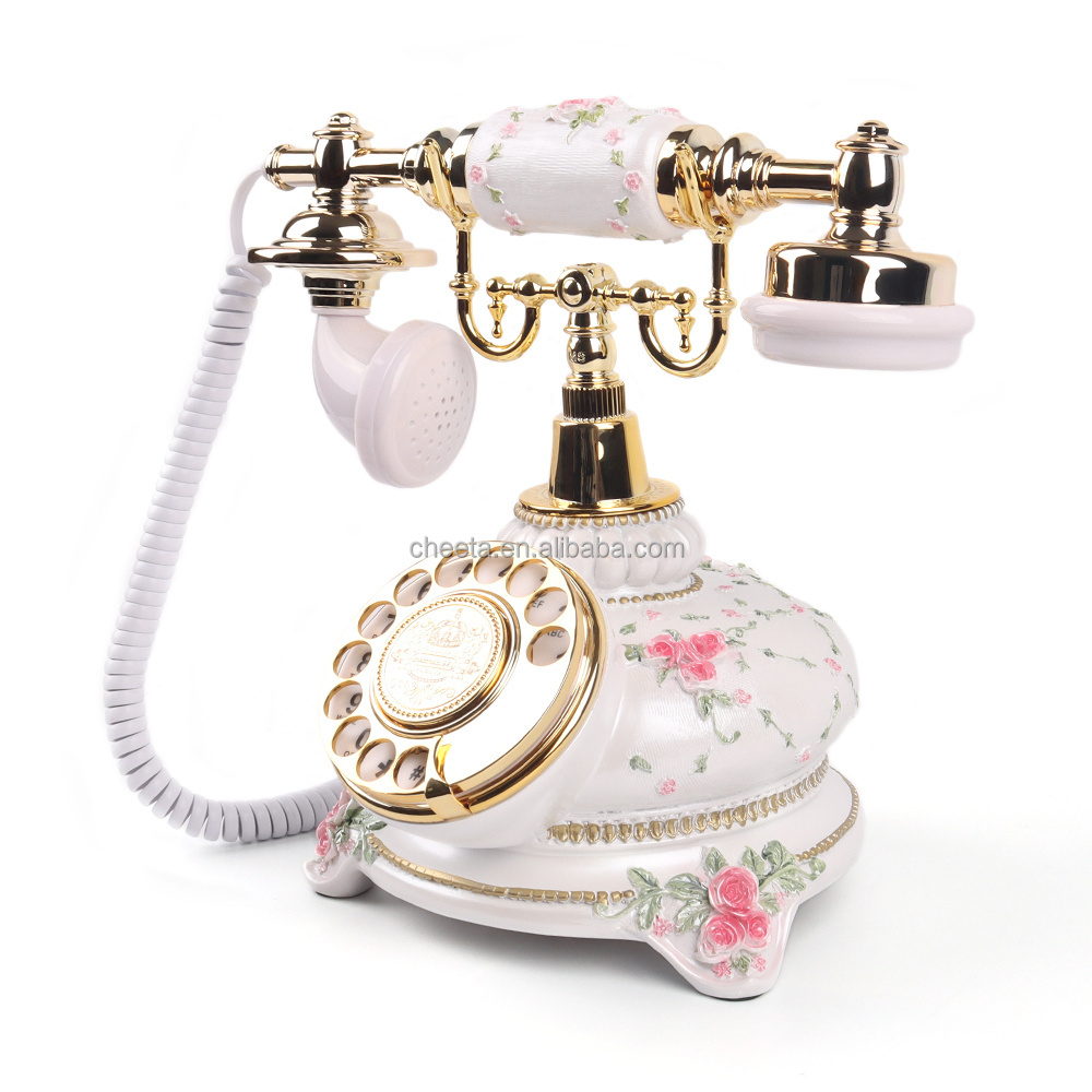 2023 New Design Rotary Turantable Phone White Pink Gold Printing Retro Classic Audio Guestbook Guest Book Phone with Recorder