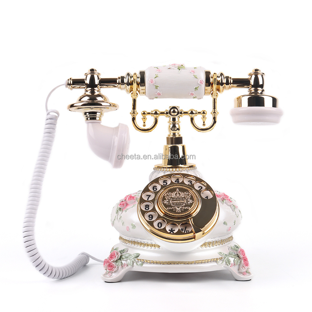 2023 New Design Rotary Turantable Phone White Pink Gold Printing Retro Classic Audio Guestbook Guest Book Phone with Recorder