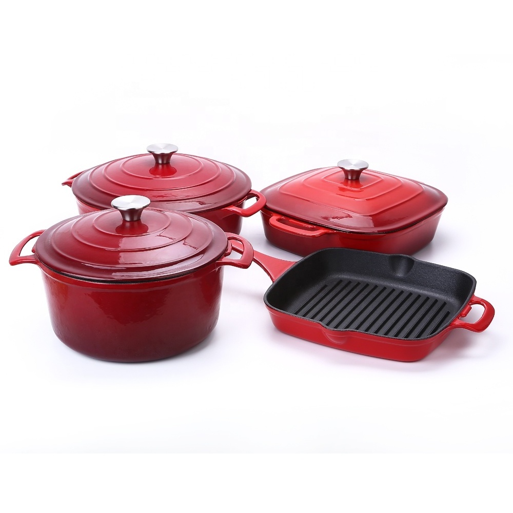 Best Selling Crofto Cast Iron Le Creuse Kitchenware Enameled Cookware Set with Stainless Steel Casseroles Cooking Packaged Box