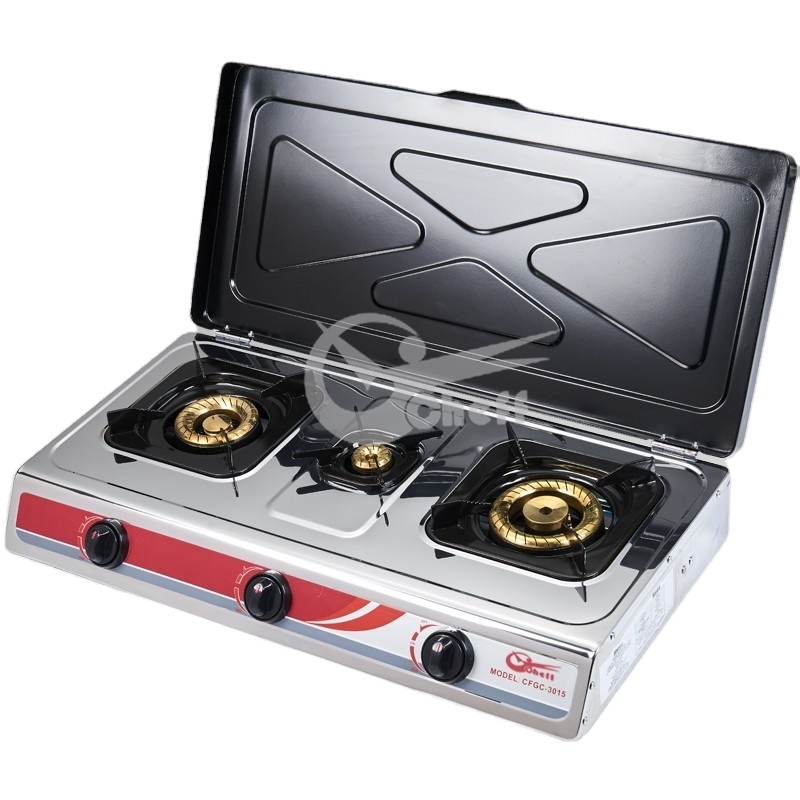 High quality 3 burner stainless steel table cooker gas stove with cover