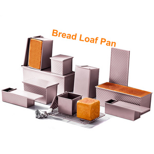 CHEFMADE Carbon Steel Bakeware Non Stick Square Rectangle Corrugated Pullman Toast Box Bread Mould Loaf Baking Pan with Lid