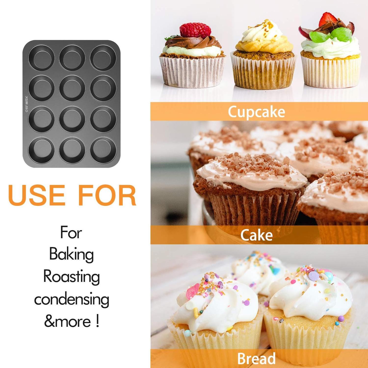 CHEFMADE Carbon Steel Oven Bakeware Non Stick 12 Cup Round Cake Mould Cupcake Tin Muffin Mold Tray Baking Pan