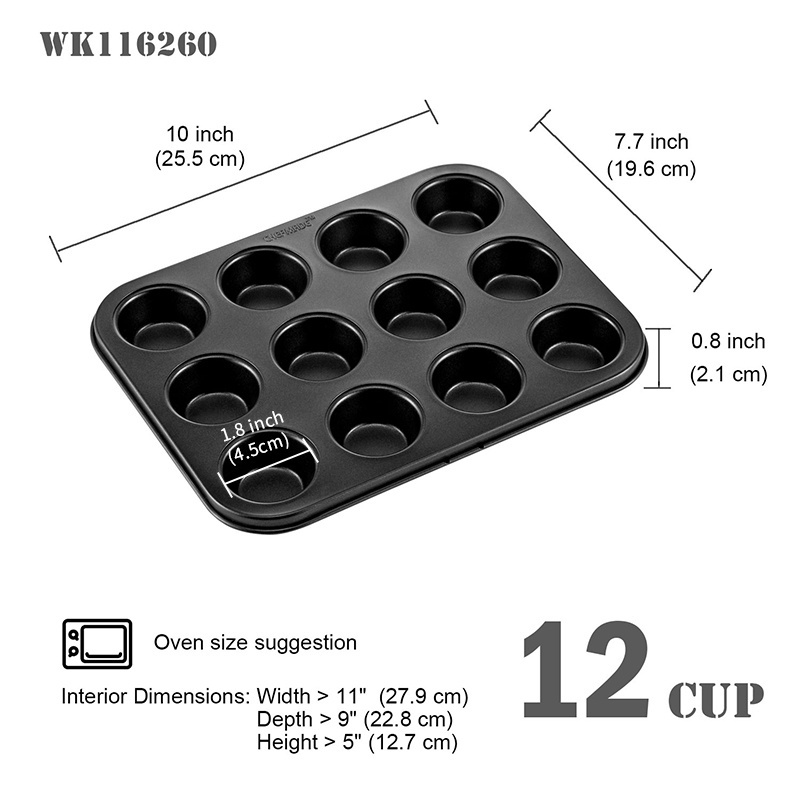 CHEFMADE Carbon Steel Oven Bakeware Non Stick 12 Cup Round Cake Mould Cupcake Tin Muffin Mold Tray Baking Pan