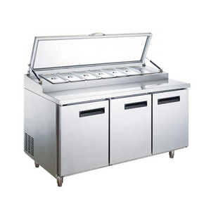 NSF Commercial Pizza Salad Bar Sandwich Counter Display Chiller Fridge Glass Top Prep Table Refrigerator Freezer