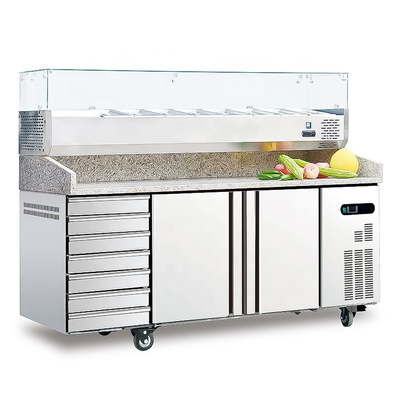 NSF Commercial Pizza Salad Bar Sandwich Counter Display Chiller Fridge Glass Top Prep Table Refrigerator Freezer