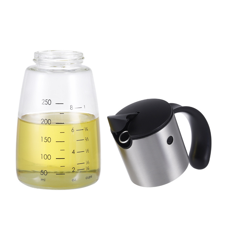 Gravity Oil and Vinegar Dispenser 18/8 304 Stainless Steel Body PP lid with 300ml Glass Bottle Oil and Vinegar Dispenser