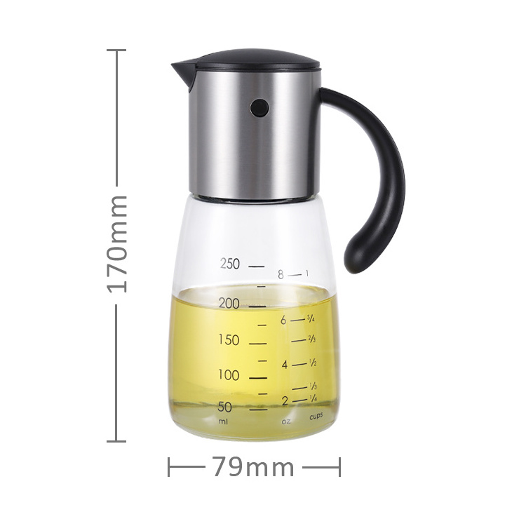 Gravity Oil and Vinegar Dispenser 18/8 304 Stainless Steel Body PP lid with 300ml Glass Bottle Oil and Vinegar Dispenser