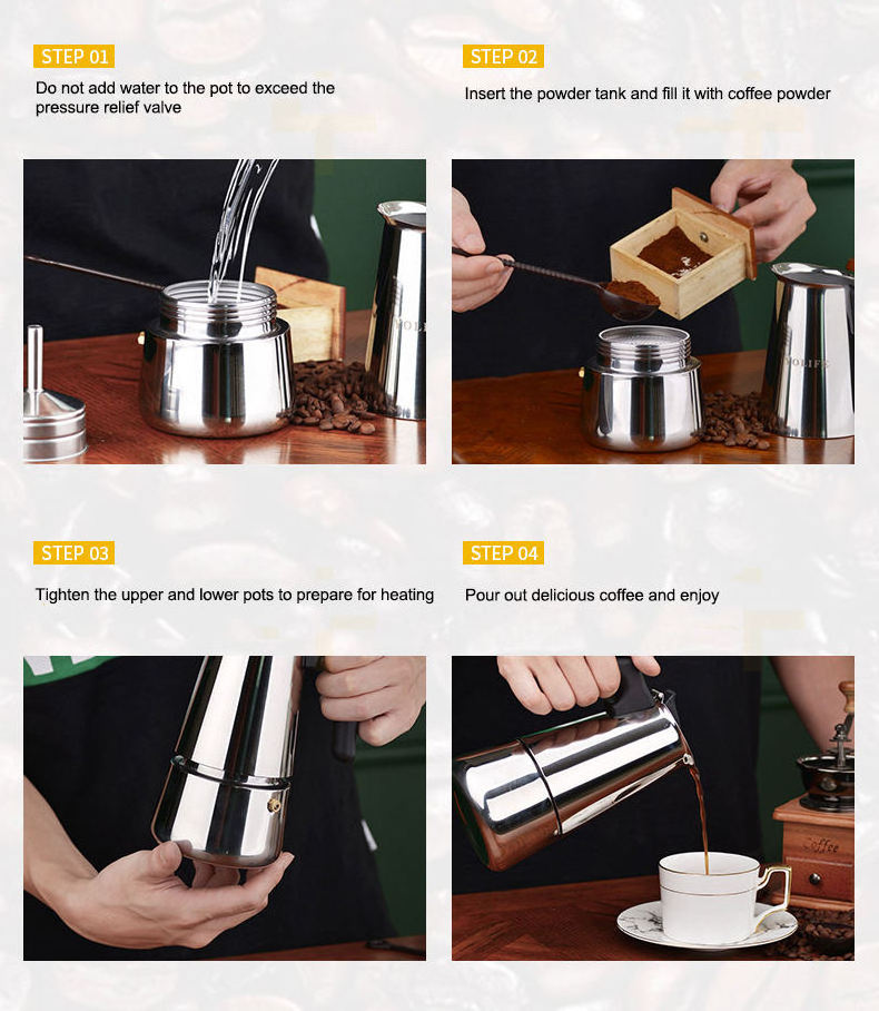 Classic Coffee Accessories Stainless steel Coffee Maker Outdoor Portable Coffee Moka Pot Espresso Mokapot Maker