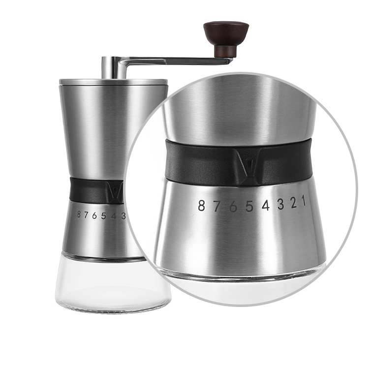 Factory stocked 18/8 stainless steel Ceramic Conical Burr espresso hand Manual Coffee Grinder  with 100ml glass bottle