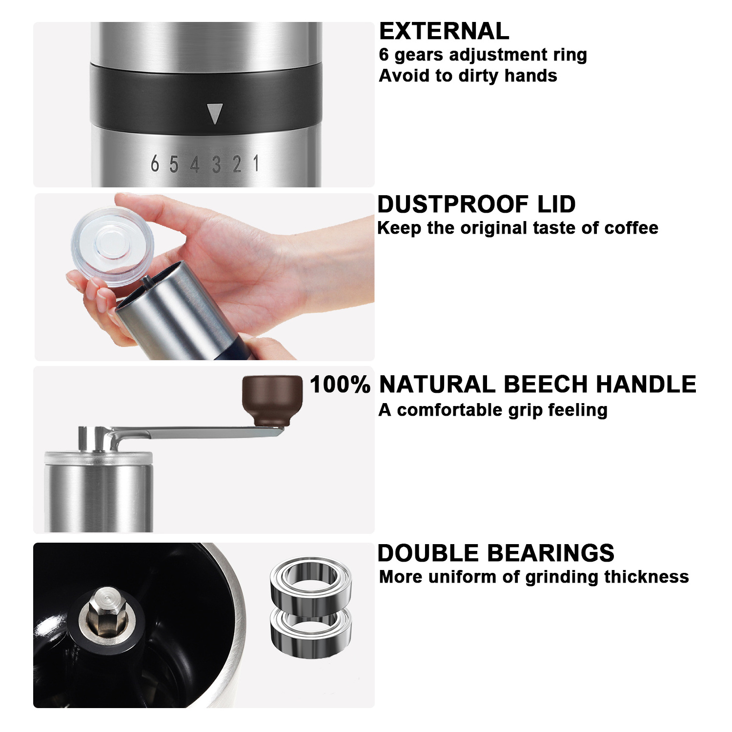 wholesale design cafe coffee tools mini portable stainless steel body ceramic burr adjustable hand manual coffee grinder mill