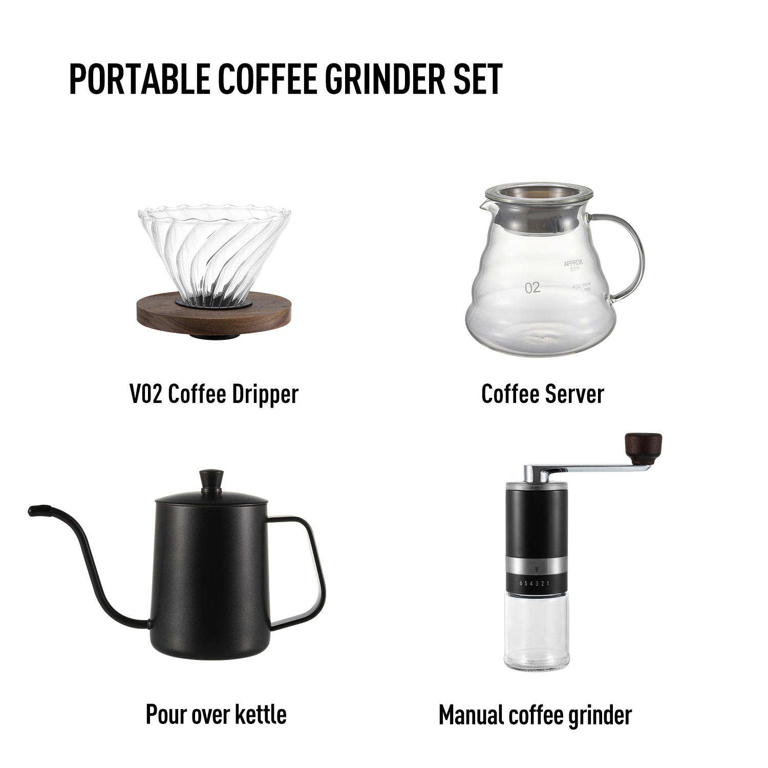 Luxury coffee maker set Barista drip saver filter pot coffee grinder Pour Over Kettle gift coffee set with travel bag