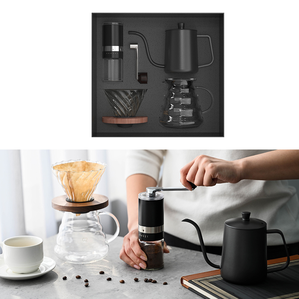 Luxury coffee maker set Barista drip saver filter pot coffee grinder Pour Over Kettle gift coffee set with travel bag